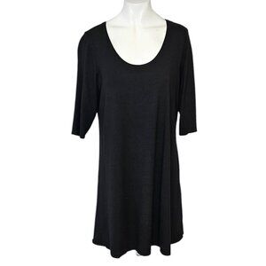Eileen Fisher Womens 3/4 Sleeve Black Tunic Shirt, Stretch, Size Medium